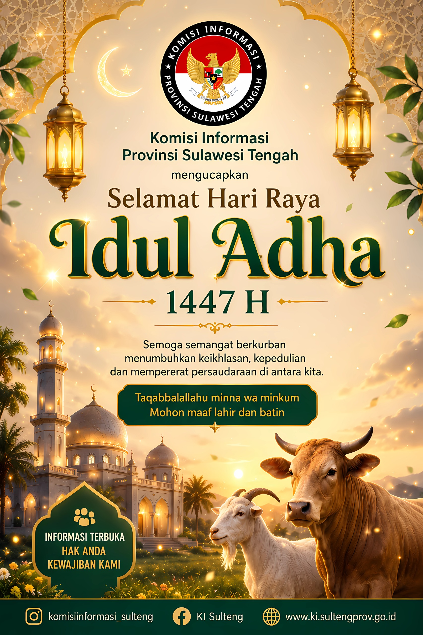 Pimpinan dan Anggota Komisi Informasi Provinsi Sulawesi Tengah mengucapkan Selamat Idul Adha 1447 H